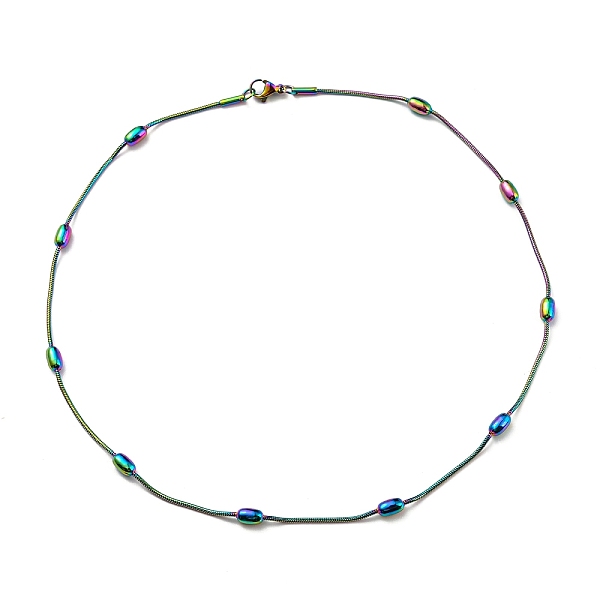 

PandaHall Ion Plating(IP) 304 Stainless Steel Round Snake Chain Necklace with Oval Beaded, Rainbow Color, 16.46 inch(41.8cm) 304 Stainless...
