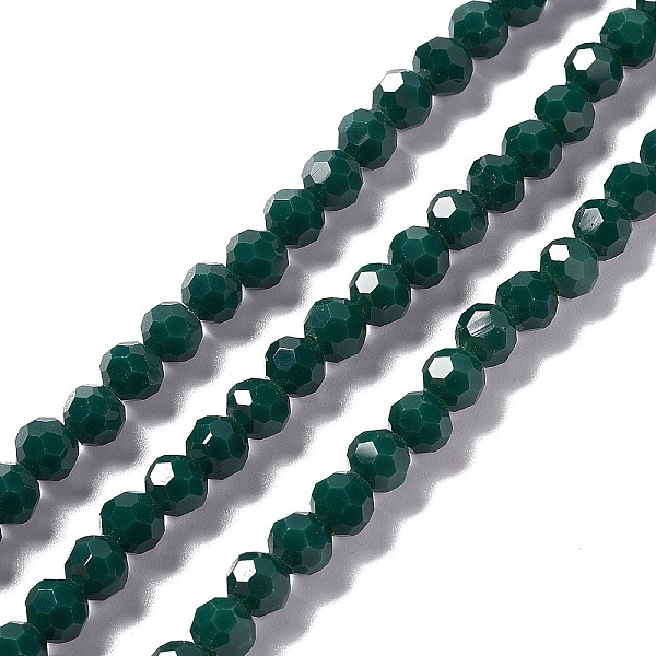 

PandaHall Faceted Glass Beads Strands, Round, Dark Green, 6x5.5mm, Hole: 1.2mm, about 95pcs/strand, 22.24''(56.5cm) Glass Round