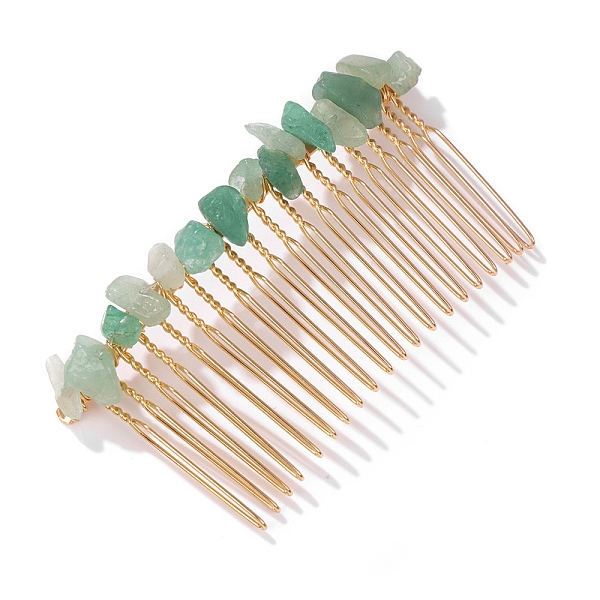 

PandaHall Green Aventurine Gravel Hair Clip, with Metal Hair Combs, 75x40mm Green Aventurine