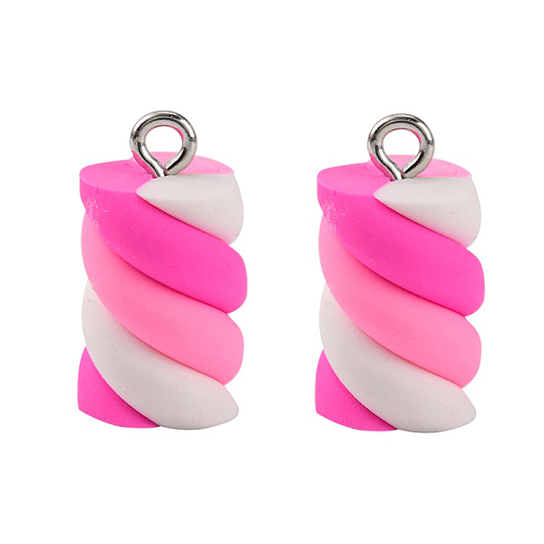 

PandaHall Handmade Polymer Clay Charms, with Platinum Tone Iron Findings, Marshmallow, Pink, 17~19x9~10x9~10mm, Hole: 2mm Polymer Clay Food...