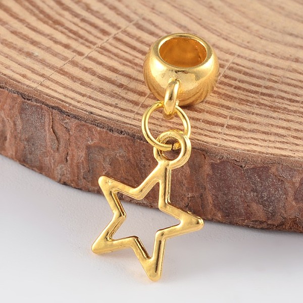 

PandaHall Star Alloy European Dangle Charms, Large Hole Pendants, Golden, 26x12x1mm, Hole: 4.5mm Alloy Star