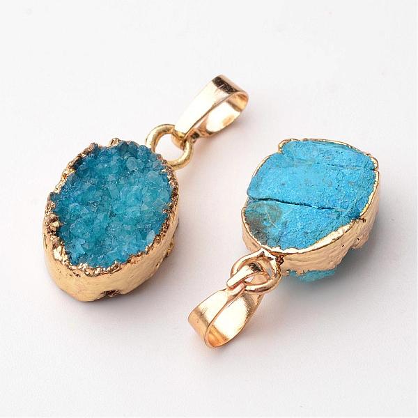 

PandaHall Oval Natural Druzy Agate Pendants, with Golden Tone Brass Findings, Dyed, Turquoise, 21~24x12~14x8~9mm, Hole: 5x8mm Natural Agate..., Green