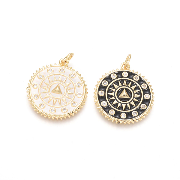 

PandaHall Golden Plated Brass Micro Pave Clear Cubic Zirconia Pendants, with Enamel and Jump Rings, Flat Round with Sun, Mixed Color..., Multicolor