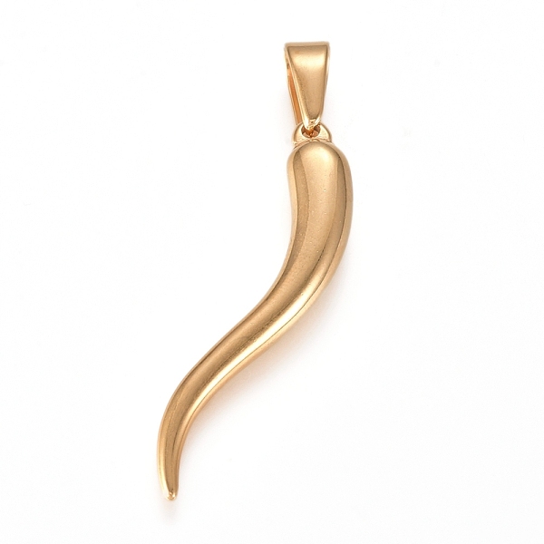 

PandaHall 304 Stainless Steel Pendants, Italian Horn, Golden, 43x9x5.5mm, Hole: 9x4mm 304 Stainless Steel Horn