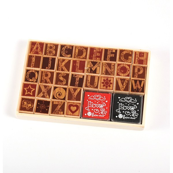 

PandaHall Fancy Majuscule Wooden Stamp Sets, 11x17x3cm, about 32pcs/box Wood