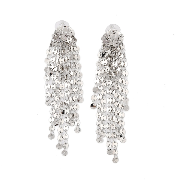 

PandaHall Brass Pendants Stud Earrings, Oblate Fringe, Platinum, 90x14mm Brass Flat Round