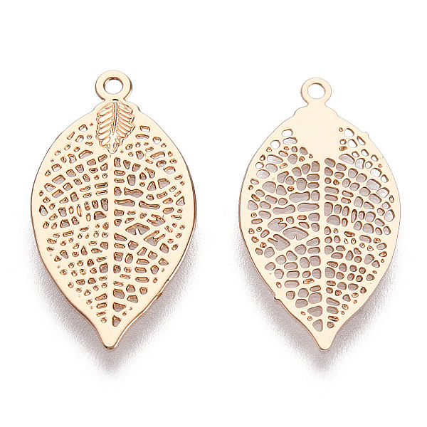 

PandaHall Rack Plating Brass Filigree Pendants, Long-Lasting Plated, Leaf Charms, Light Gold, 19x10x0.4mm, Hole: 1mm Brass Leaf