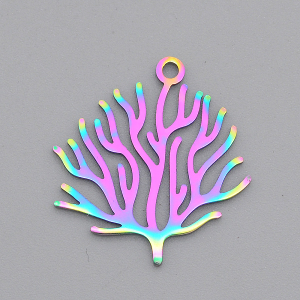 

PandaHall Ion Plating(IP) 201 Stainless Steel Pendants, Laser Cut, Coral Shape, Rainbow Color, 23.5x22x1mm, Hole: 1.8mm 201 Stainless Steel...
