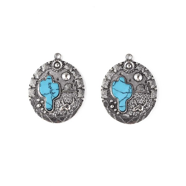 

PandaHall Synthetic Turquoise Pendants, with Aolly Findings, Cadmium Free & Nickel Free & Lead Free, Antique Silver, Oval with Cross, Sky...