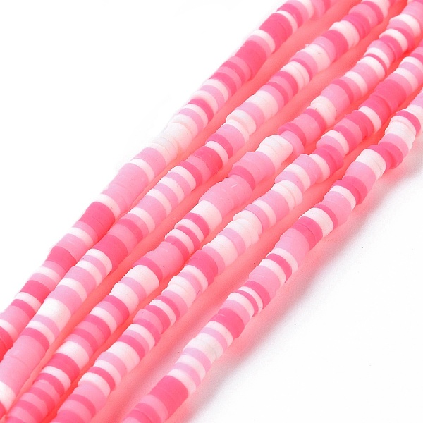 PandaHall Handmade Polymer Clay Beads Strands, for DIY Jewelry Crafts Supplies, Heishi Beads, Disc/Flat Round, Pink, 3x0.6~1.2mm, Hole...