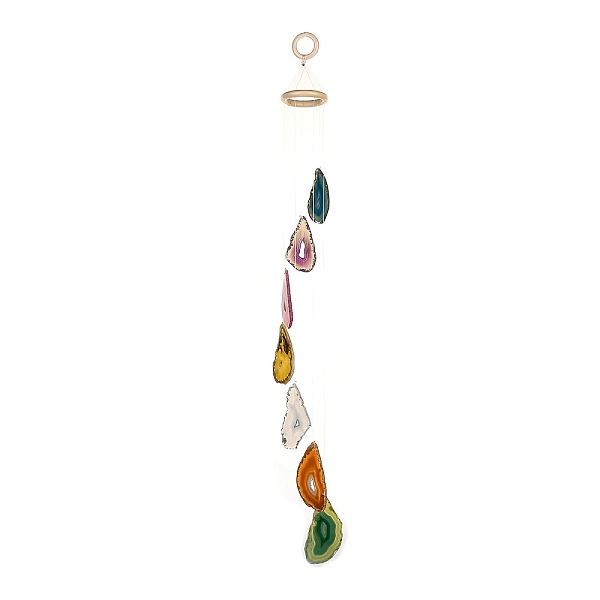 

PandaHall Chakra Natural Dyed Agate Piece Hanging Ornament, Wind Chime, with Wood Ring, for Home Decor, Colorful, 720~750mm, Hole: 25mm...