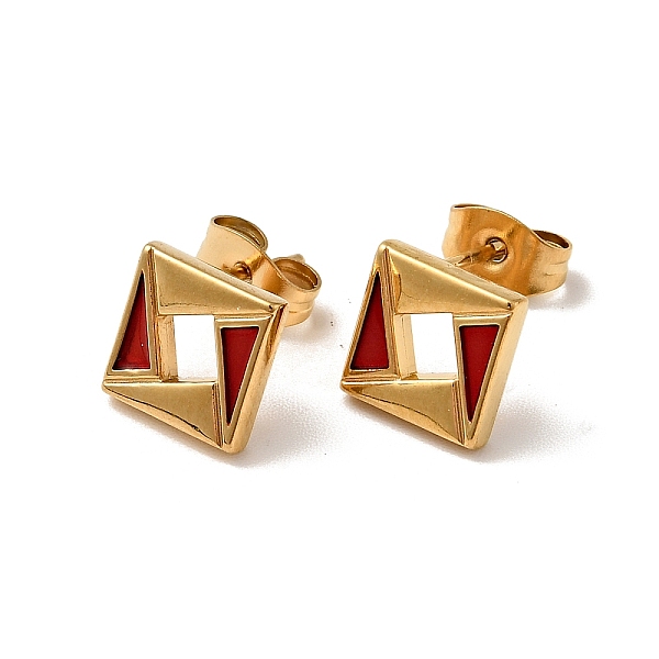 

PandaHall Ion Plating(IP) Rhombus 304 Stainless Steel Stud Enamel Earrings, with 316 Surgical Stainless Steel Pin, Golden, Mixed Color..., Multicolor