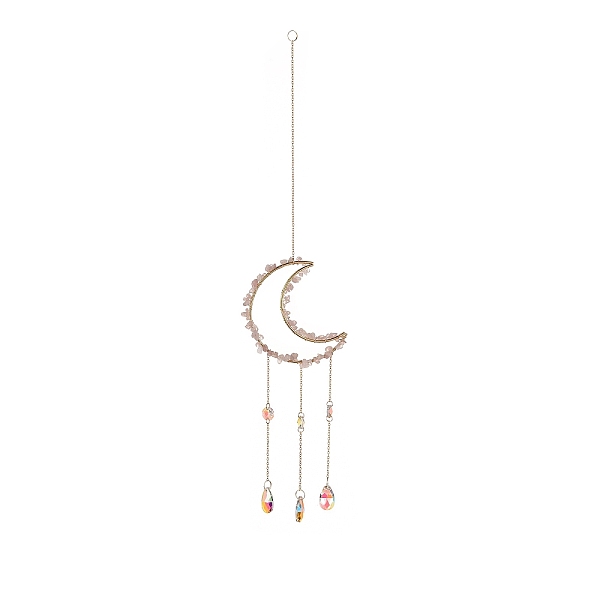 

PandaHall Crystal Chandelier Glass Teardrop Pendant Decorations, Hanging Sun Catchers, with Natural Rose Quartz Chips Beads, Moon, 518mm...