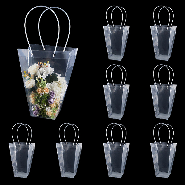 PandaHall SUPERFINDINGS 6Pcs Clear Flower Bag With Handle Transparent Bouquet Bags Waterproof PP Plastic Flower Gift Bags for Birthday...