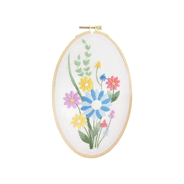 

PandaHall Embroidery Starter Kits, including Embroidery Fabric & Thread, Needle, Instruction Sheet, Flower, 300x270mm Cloth Flower