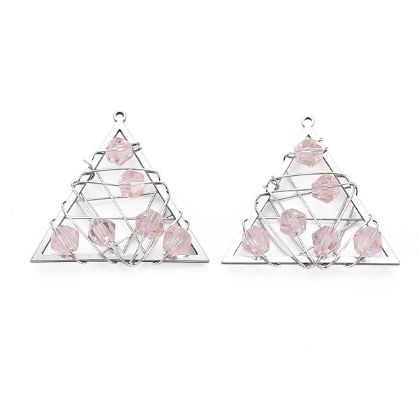 

PandaHall 201 Stainless Steel Pendants, with Faceted Pink Glass Beads, Wire Wrapped, Triangle, Stainless Steel Color, 24x25.5x5mm, Hole: 1mm...