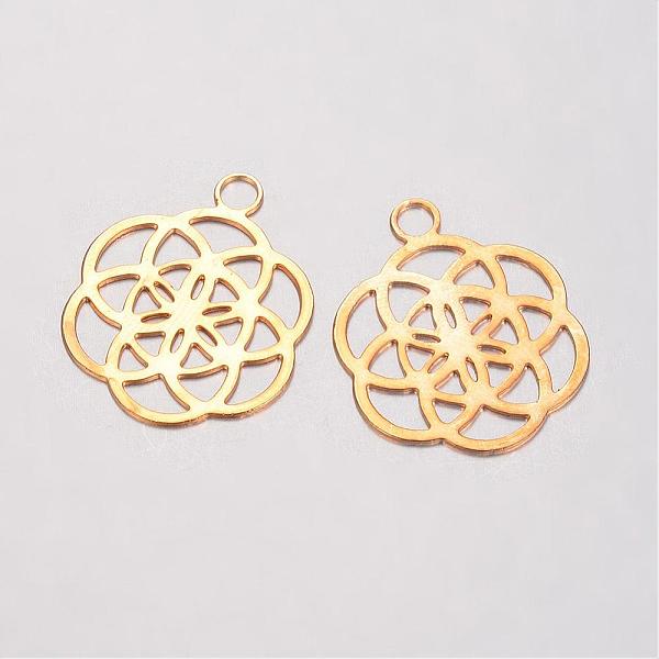 

PandaHall Brass Filigree Pendants, Flower, Golden, 24x20x0.5mm, Hole: 3mm Brass Flower