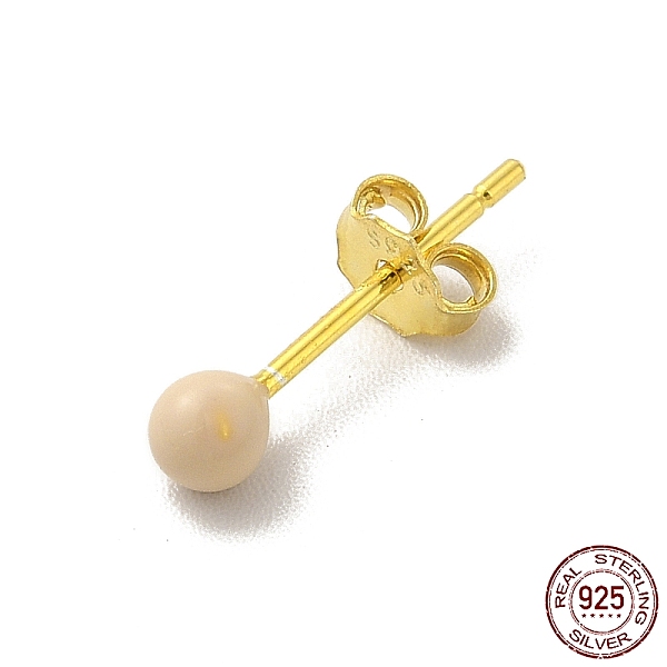 

PandaHall Enamel Round Ball Stud Earrings, Golden 925 Sterling Silver Jewelry for Women, PeachPuff, 14.5x3mm, Pin: 0.8mm Sterling Silver..., Brown