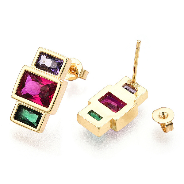 

PandaHall Cubic Zirconia Rectangle Dangle Stud Earrings, Real 18K Gold Plated Brass Jewelry for Women, Nickel Free, Colorful, 14.5x8.5mm...
