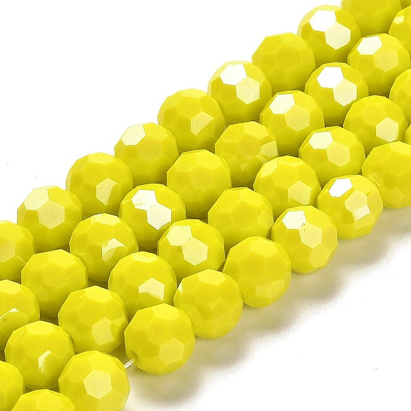 

PandaHall Electroplate Opaque Glass Beads Strands, Faceted(32 Facets), AB Color, Round, Yellow, 10mm, Hole: 1.2mm, about 65~69pcs/strand...