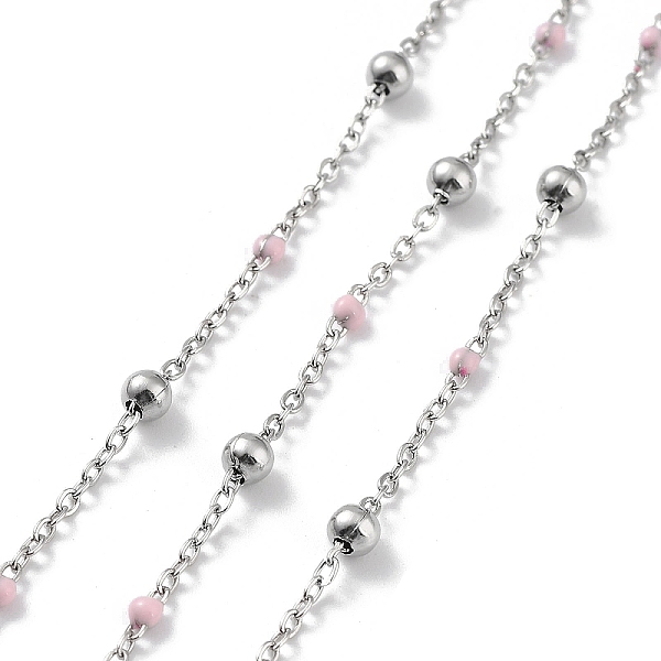 

PandaHall 304 Stainless Steel Cable Chain, with Enamel, Soldered, Pink, Beads: 3.5~3.6x3.5mm, Link: 5x2x2mm and 2x1.5x0.3mm 304 Stainless...