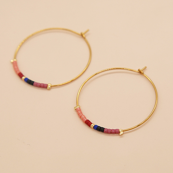 

PandaHall Glass Seed Beaded Hoop Earrings, Boho Beach Earrings, Indian Red, 30x30mm Glass Ring