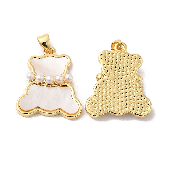 

PandaHall Rack Plating Brass Pendants, with Natural Shell & Plastic Pearls, Long-Lasting Plated, Cadmium Free & Lead Free, Bear Charm, Real..., White