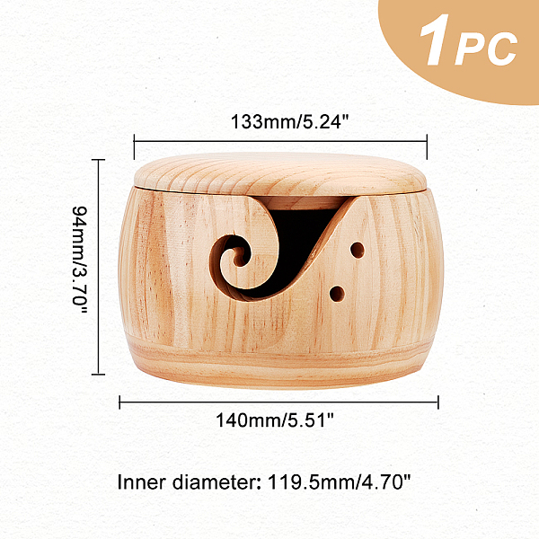 

PandaHall AHANDMAKER Wooden Yarn Bowl Holder, Wool Ball Bowl with Lid, Wool Storage Basket with Holes Solid Wooden Yarn Bowl for Knitting..., Orange