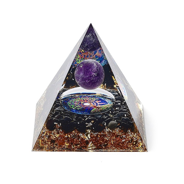 

PandaHall Orgonite Pyramid Resin Energy Generators, Reiki Natural Amethyst & Obsidian Chips Inside for Home Office Desk Decoration...