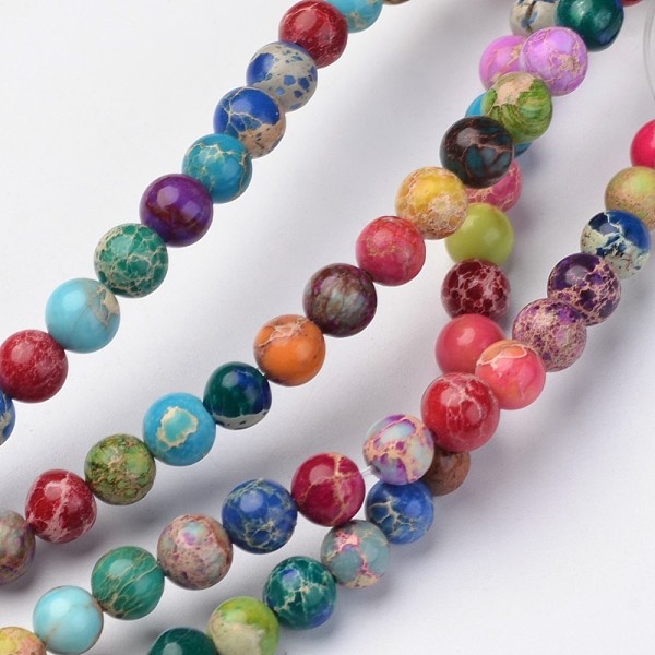

PandaHall Natural Imperial Jasper Beads Strands, Round, Dyed, Colorful, 8mm, Hole: 1mm, about 48pcs/strand, 15.7 inch Imperial Jasper Round