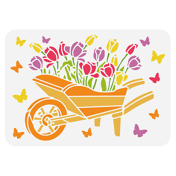 

PandaHall BENECREAT Tulip Stencil, 30x21cm Wheelbarrow Flower Butterfly Plastic Drawing Painting Craft Templates for Painting on Scrapbook...