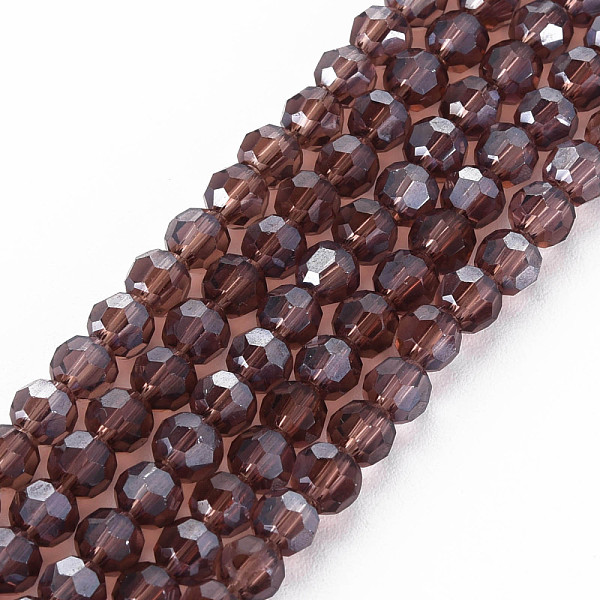 

PandaHall Electroplate Glass Bead Strands, Pearl Luster Plated, Faceted(32 Facets), Round, Saddle Brown, 4mm Glass Round Purple
