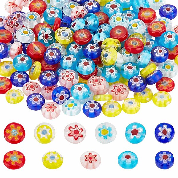 

PandaHall SUNNYCLUE 1 Box Flower Glass Beads Lampwork Handmade Millefiori Beads Flat Round Flower Loose Spacer Bead for Jewelry Making..., Multicolor