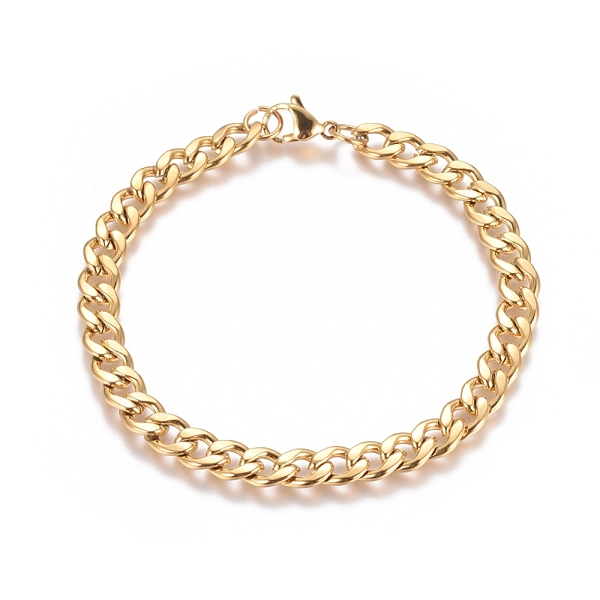 

PandaHall Unisex 304 Stainless Steel Curb Chain/Twisted Chain Bracelets, with Lobster Claw Clasps, Golden, 8-1/2 inch(21.5cm) 304 Stainless...