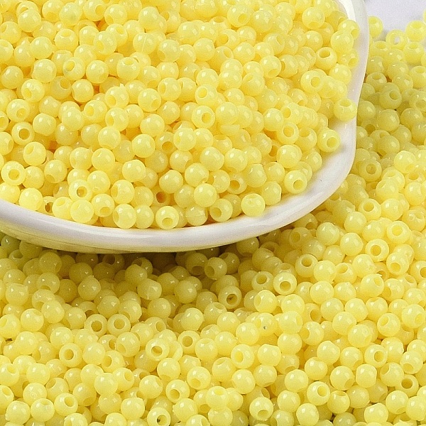 

PandaHall Opaque Acrylic Beads, Round, Yellow, 3x2.5mm, Hole: 1.2mm, about 48000pcs/500g Acrylic Round Yellow