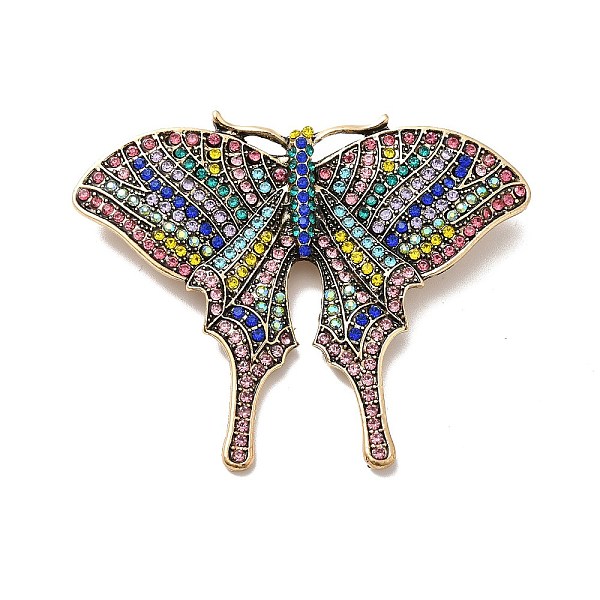 

PandaHall Colorful Rhinestone Butterfly Lapel Pin, Alloy Brooch for Women, Antique Golden, 54x68x3mm, Pin: 0.9mm Alloy+Rhinestone Multicolor
