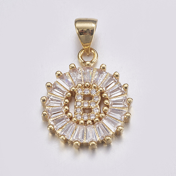 

PandaHall Long-Lasting Plated & Rack Plating Brass Micro Pave Cubic Zirconia Letter Pendants, Flat Round, Real 18K Gold Plated, Letter.B..., Clear