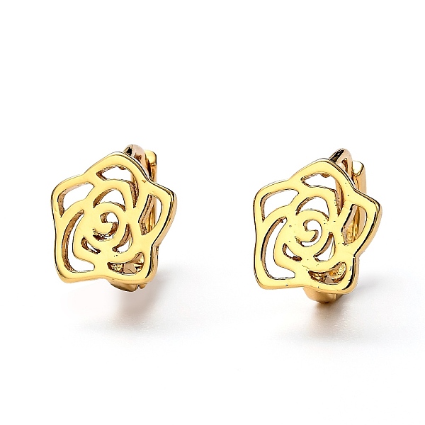 

PandaHall Brass Huggie Hoop Earrings, Ring with Rose, Real 18K Gold Plated, 10x2mm, Pin: 1mm Brass Flower