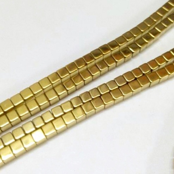 

PandaHall Electroplate Non-magnetic Synthetic Hematite Beads Strands, Cube, Grade AAAA, Golden Plated, 3x3x3mm, Hole: 1mm Non-magnetic...