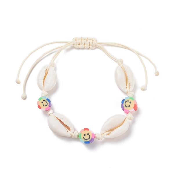 

PandaHall Natural Cowrie Shell Braided Bead Bracelet, Handmade Polymer Clay Smiling Face Beads Adjustable Bracelet for Women, Colorful...