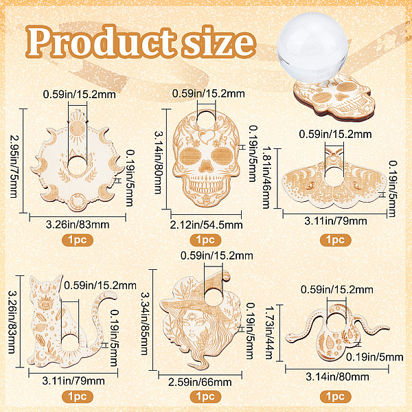 

PandaHall Mini Wood Crystal Ball Display Bases, Crystal Sphere Display Stand, Tarot Theme, Snake, Cat, Moon Phase, Moth, Witch & Skull..., Orange