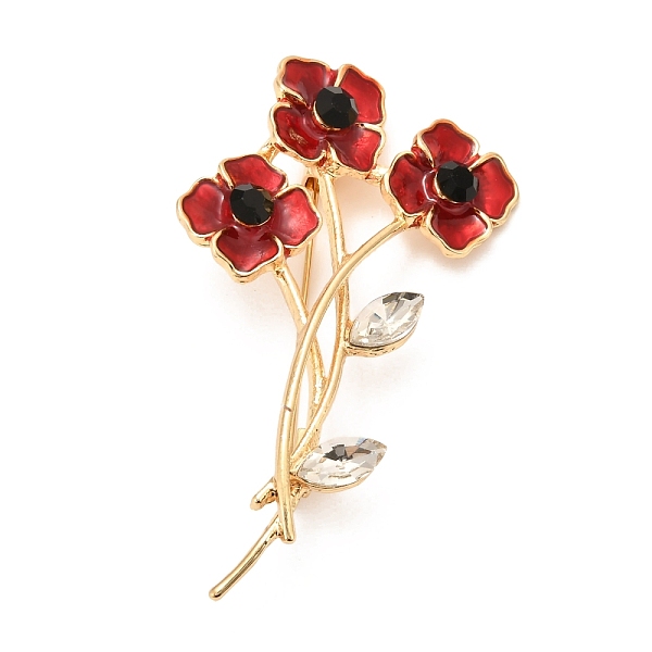 

PandaHall Alloy Brooches, with Rhinestone and Enamel, Remembrance Poppy Flower Badge, Light Gold, 64x38x12mm, Pin: 0.6mm Alloy+Rhinestone..., Multicolor