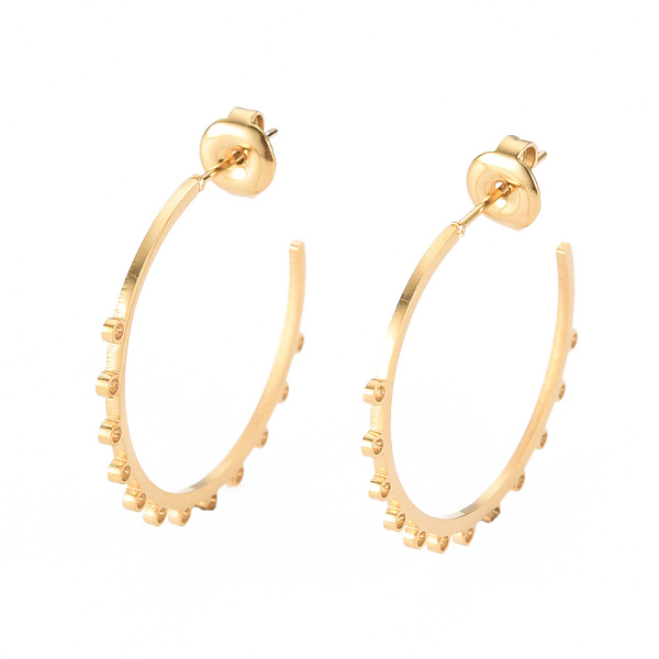 

PandaHall 304 Stainless Steel Stud Earring Findings, Ear Wire, with Earring Backs/Ear Nut and Loop, Real 14K Gold Plated, 25x26x1mm, Hole...