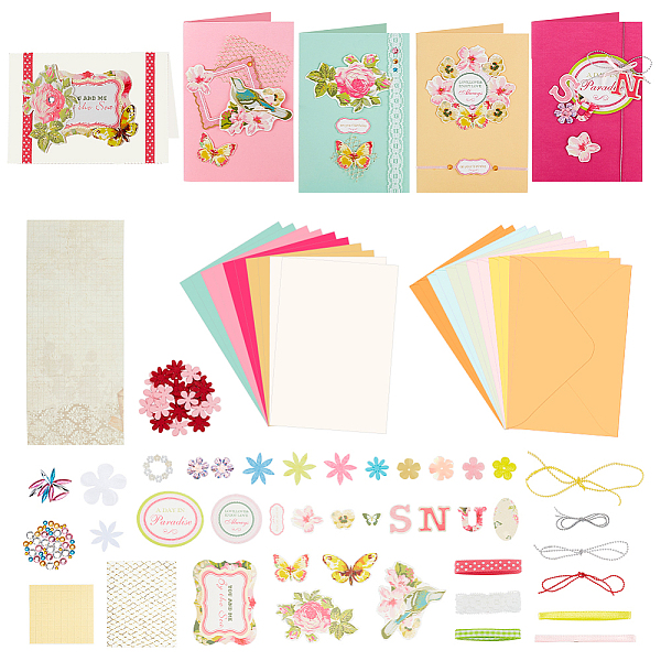

PandaHall Envelope & Card Kids Craft Kits, including Envelope, Paperboard and Rectangle Konfetti, Silk Ribbon, Rhinestone and Paper..., Multicolor