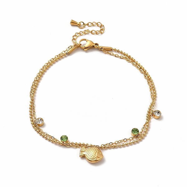 

PandaHall Ion Plating(IP) 304 Stainless Steel Fish Charm Bracelets, Rhinestone Multi-strand Bracelets for Women, Golden, 8-1/4 inch(21.1cm)...