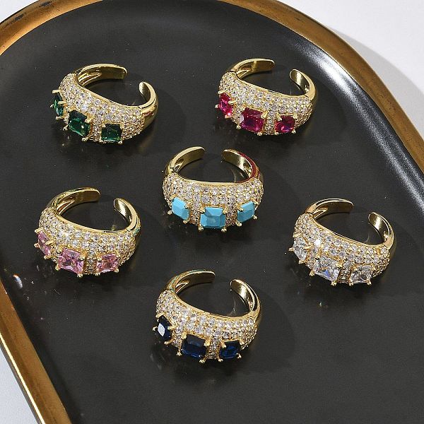 Bagues ouvertes en laiton avec micro pavé de zircones cubiques pour femmes