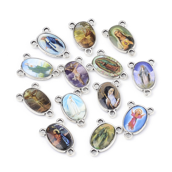 

PandaHall Alloy Chandelier Component Links, 3 Loop Connectors, Rosary Center Piece, For Easter, Oval with Jesus, Antique Silver, Mixed Color..., Multicolor