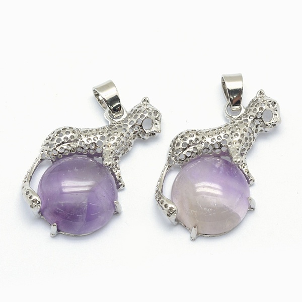 

PandaHall Natural Amethyst Pendants, with Alloy Findings, Leopard, Platinum, 33.5x20x7mm, Hole: 4x6mm Amethyst Leopard