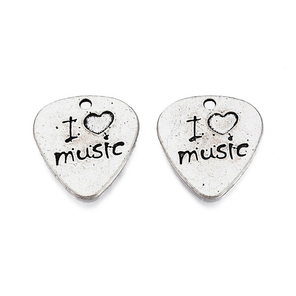 PandaHall Tibetan Style Alloy Pendants, Cadmium Free & Lead Free, Heart with Word I Love Music, Antique Silver, 24.5x22.5x1.5mm, Hole: 2mm...