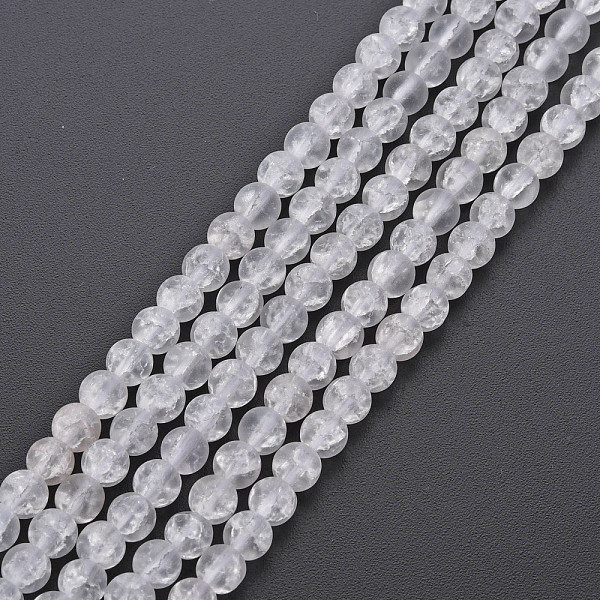 

PandaHall Crackle Glass Beads Strands, Frosted, Round, Clear, 4mm, Hole: 0.8mm, about 98~100pcs/strand, 15.35 inch(39cm) Glass Round Clear